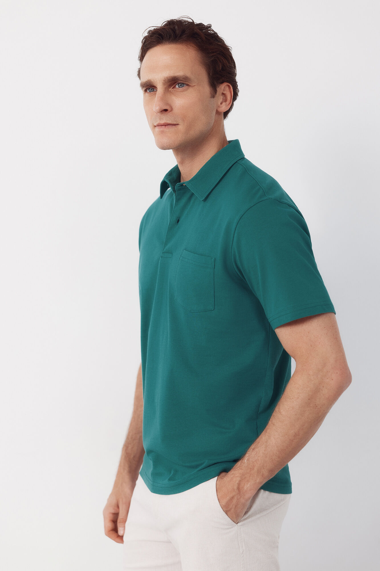 Cortefiel Plain pocket polo shirt Green