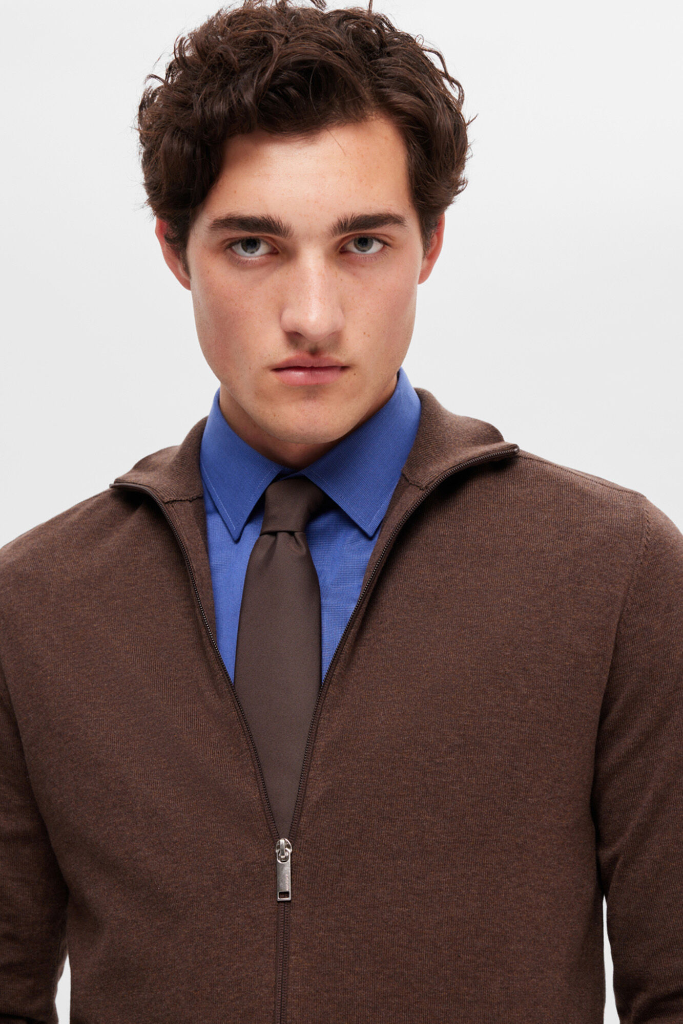 Selected C&aacute;rdigan cremallera 100% algod&oacute;n Marr&oacute;n