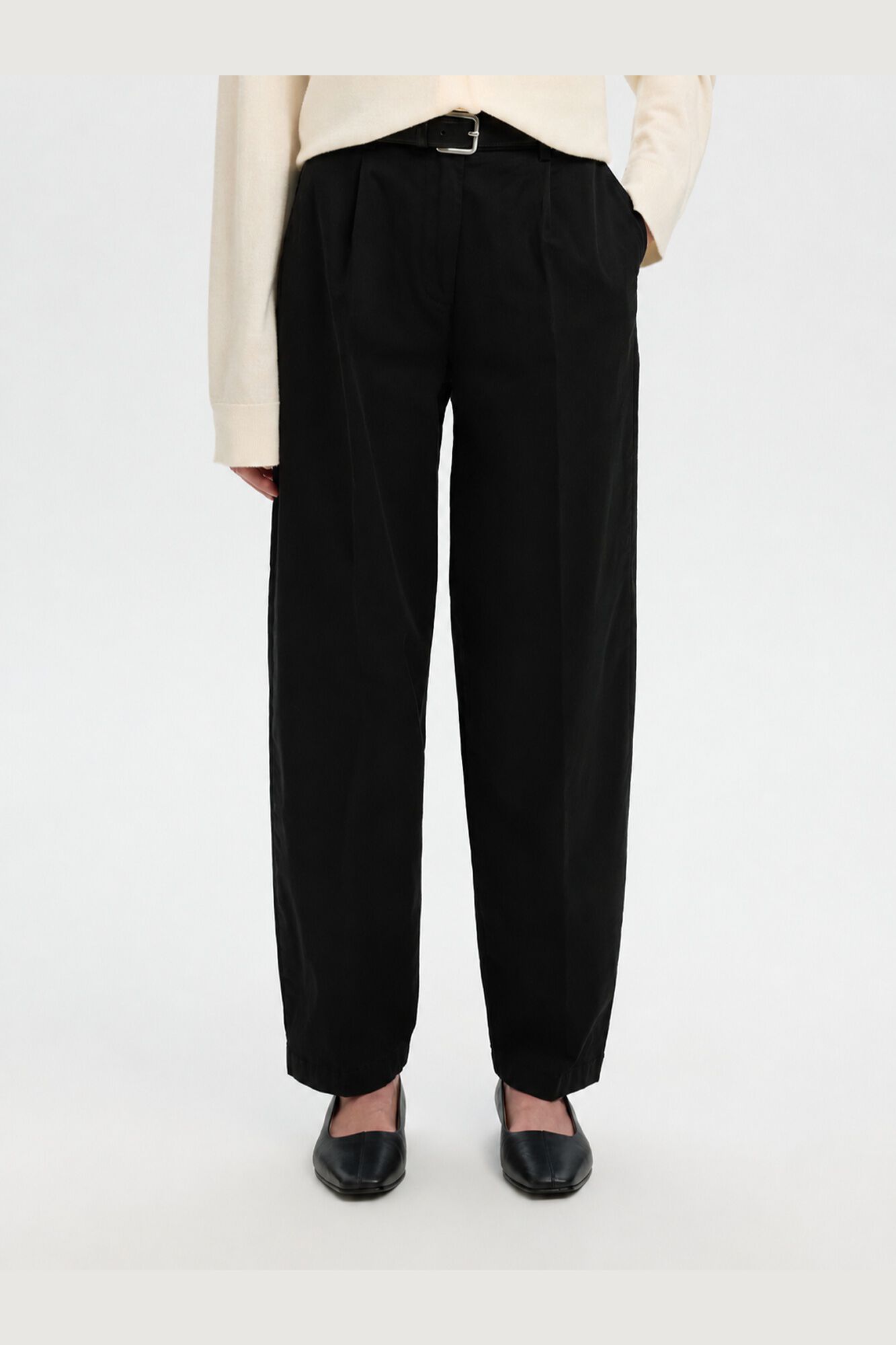 Selected Organic cotton barrel trousers Black