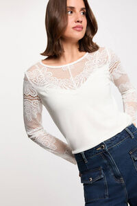 Morgan T-shirt de renda de manga comprida