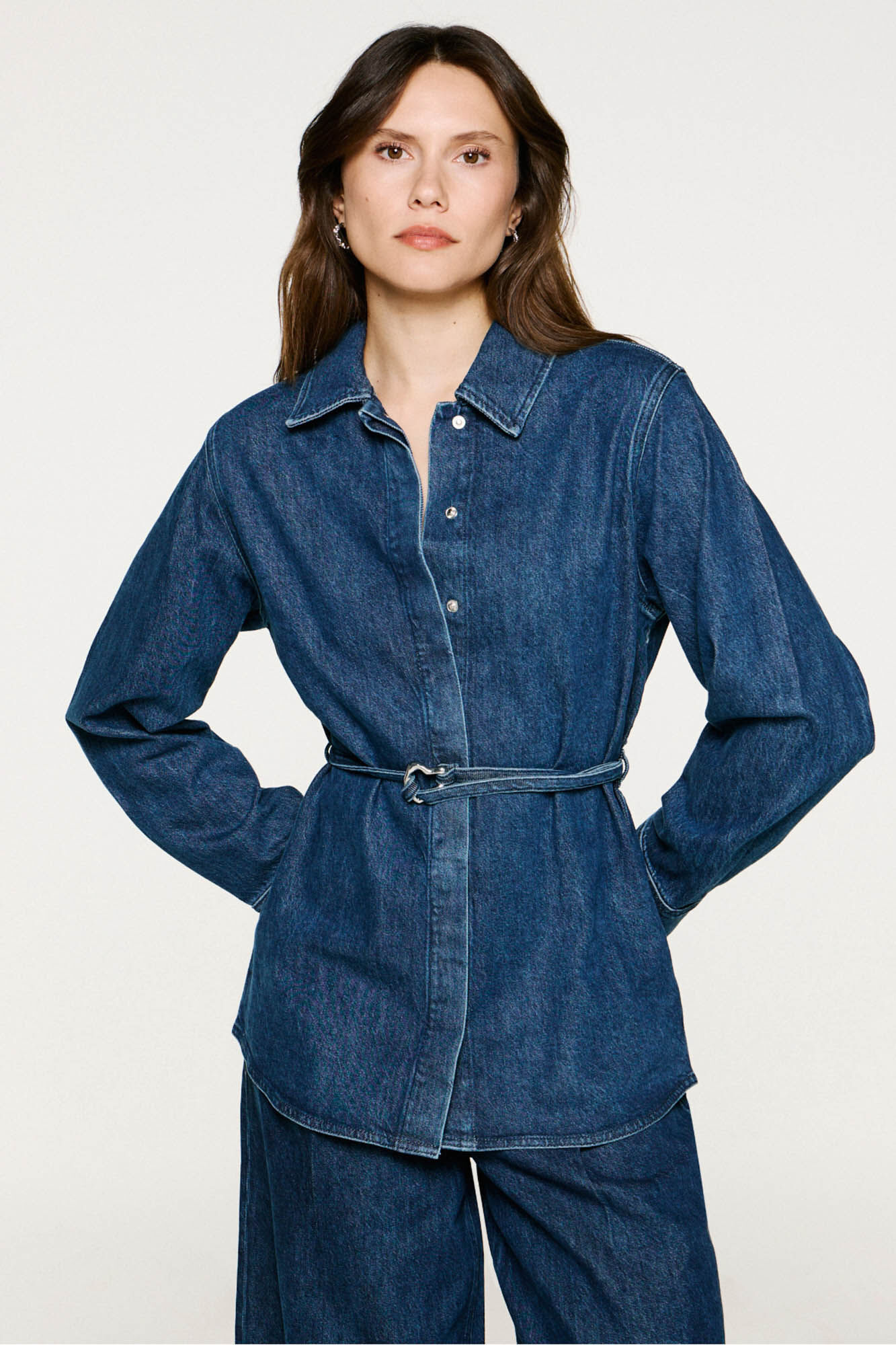 Selected Sobrecamisa jeans com cinto. Azul