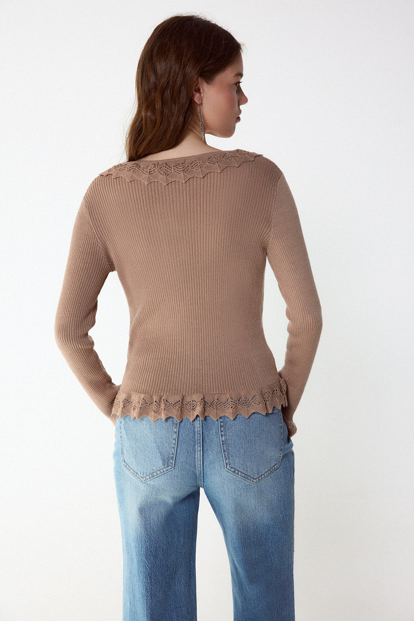 Slowlove Camisola de malha efeito degrad&ecirc; Castanho