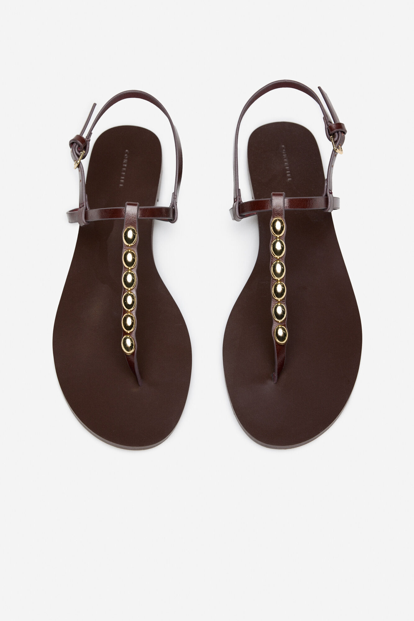 Cortefiel Flat sandal with studs Dark brown