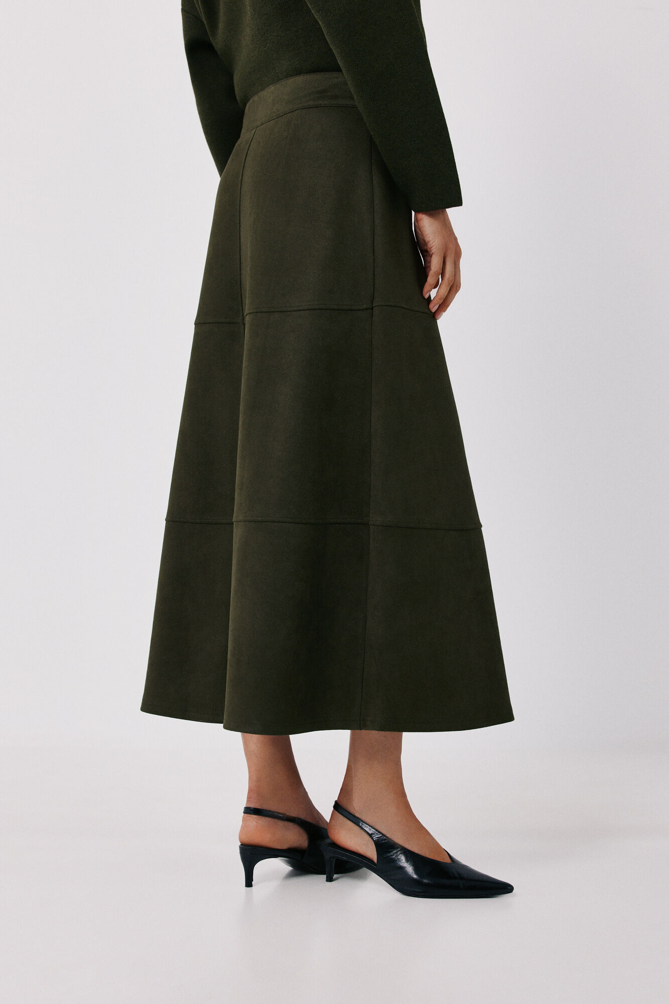 Cortefiel Faux suede long skirt Kaki