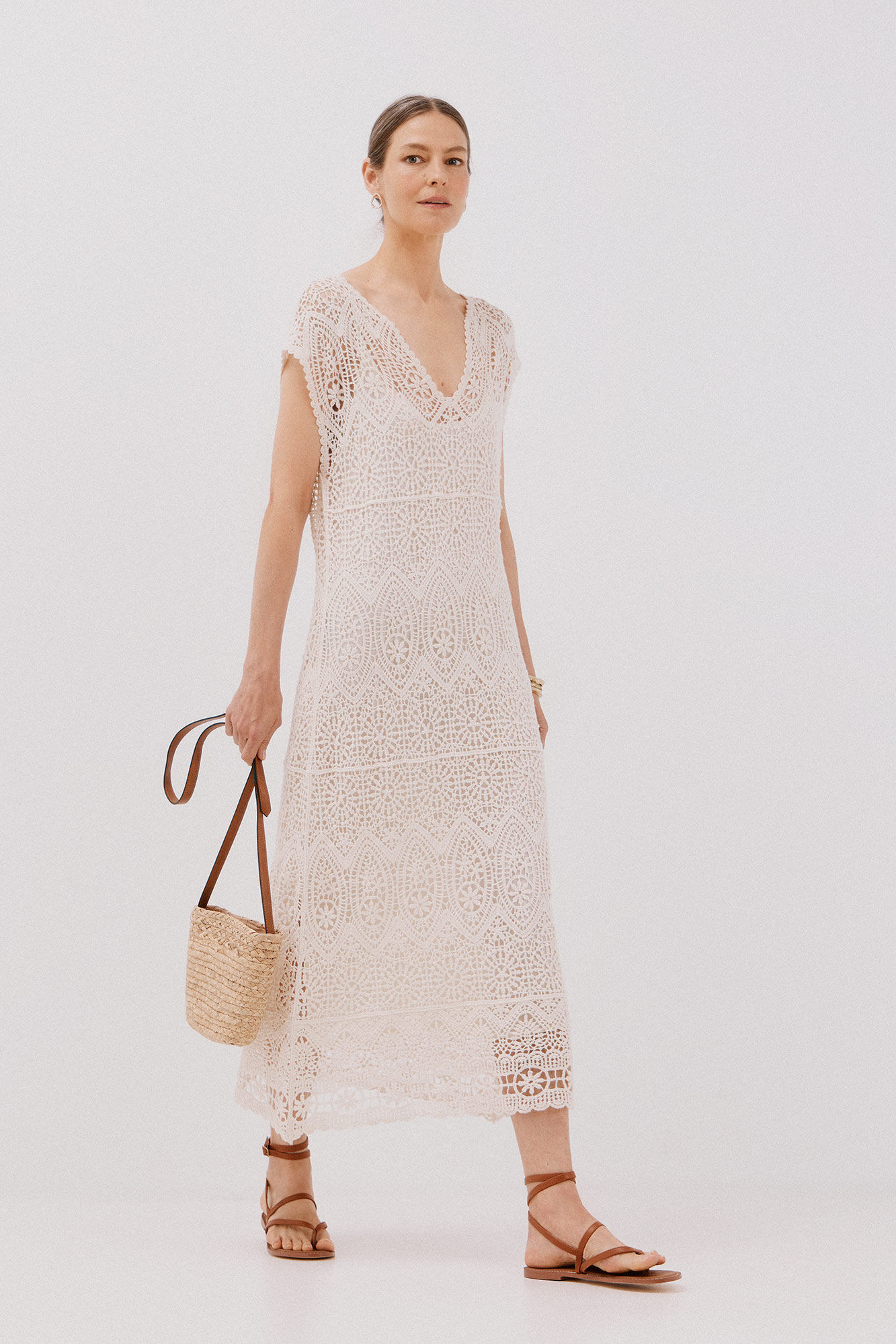 Cortefiel Crochet dress Nude