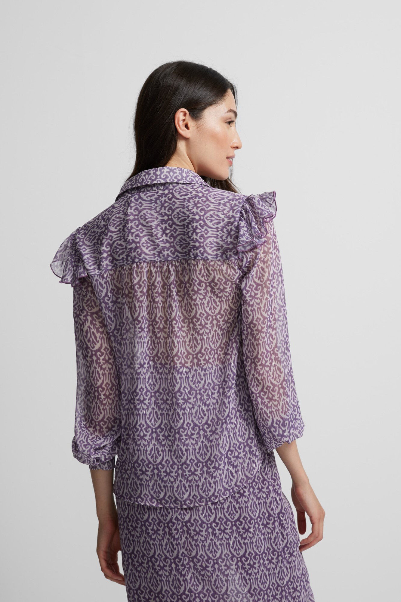 Silbon Camisa com folho e estampado Ikat Roxo