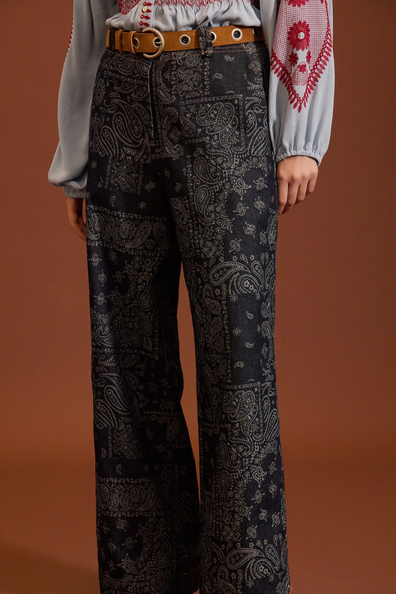 Meisie Jeans com estampado de caxemira Azul