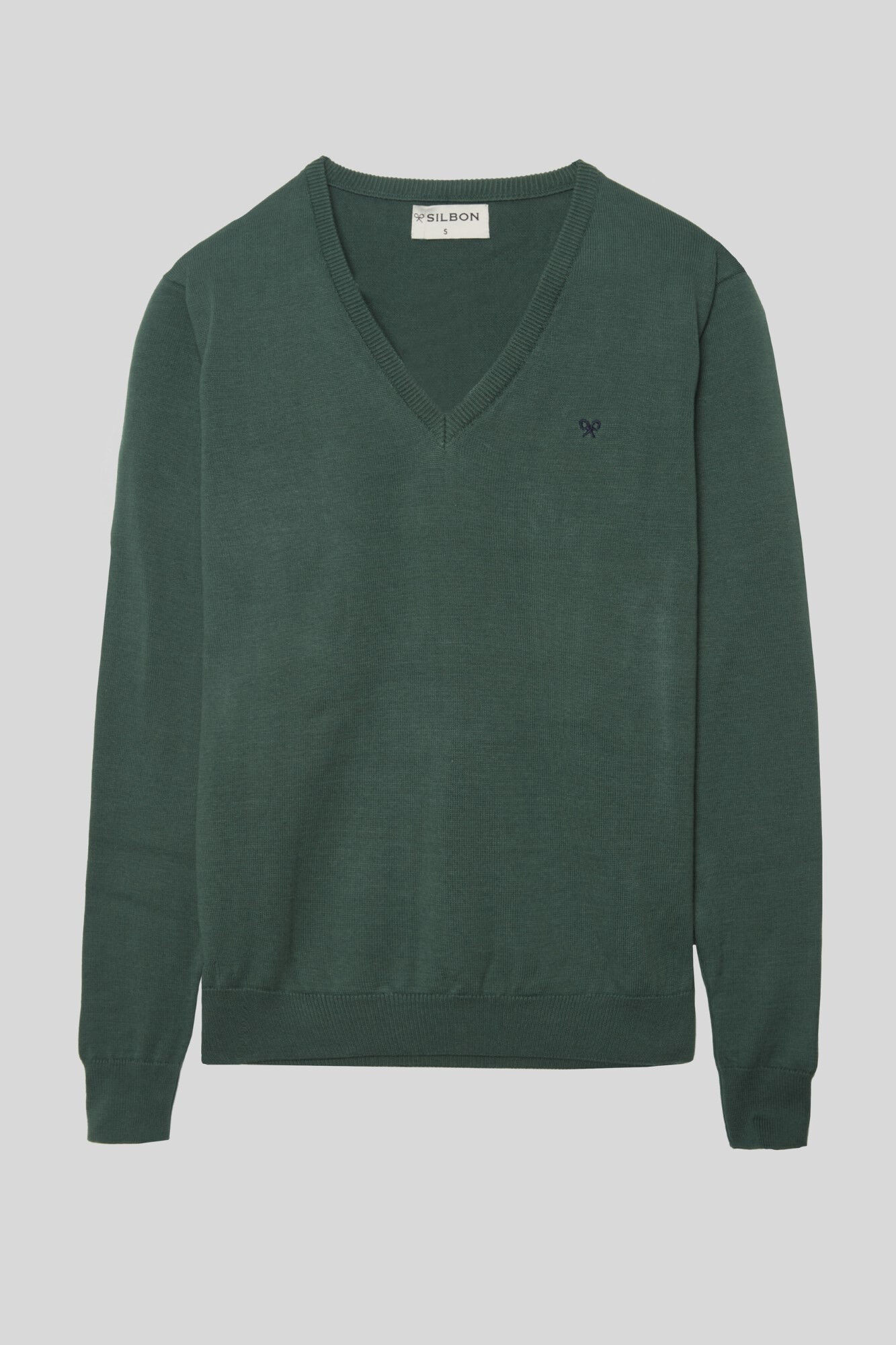 Silbon Jersey liso cuello pico retro verde Verde