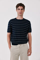Cortefiel Striped cotton short sleeve jersey-knit T-shirt Navy