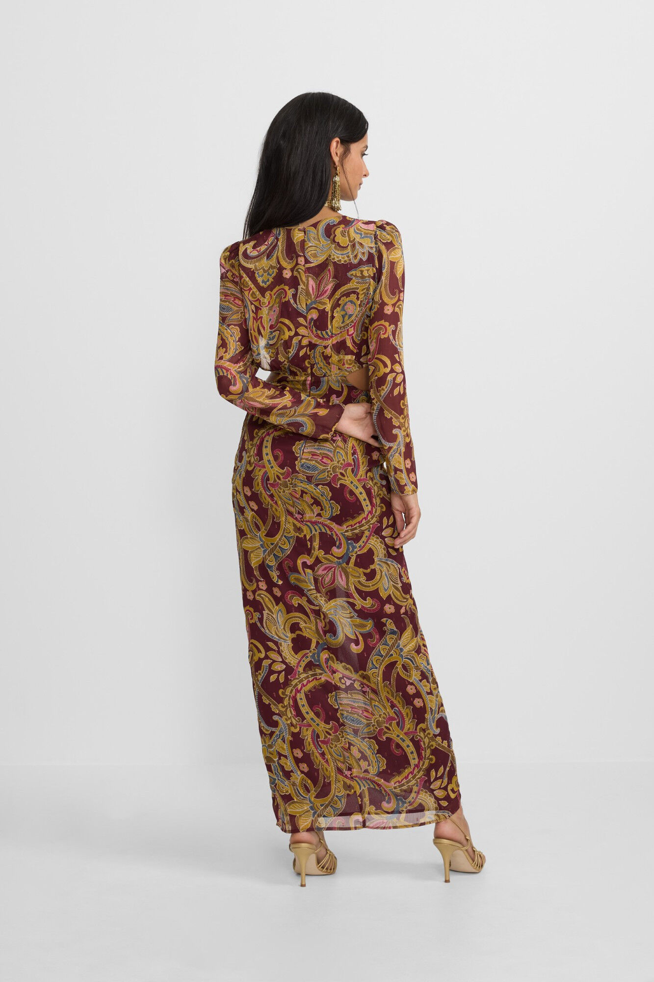 Silbon Vestido longo com fenda estampado em cashmere Granada