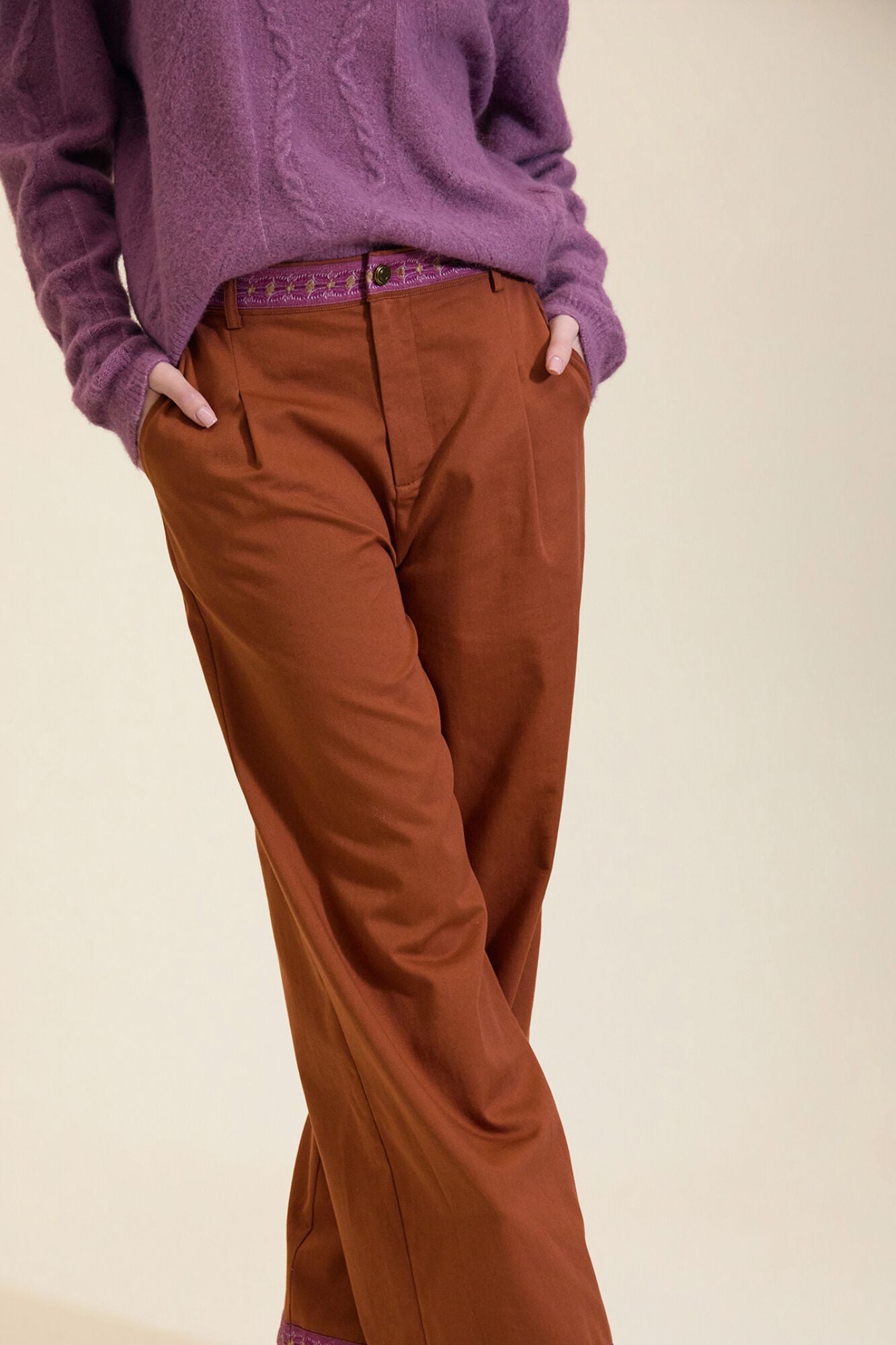 Meisie Canvas straight trousers Orange