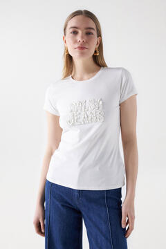 Cortefiel Sequin logo T-shirt Beige