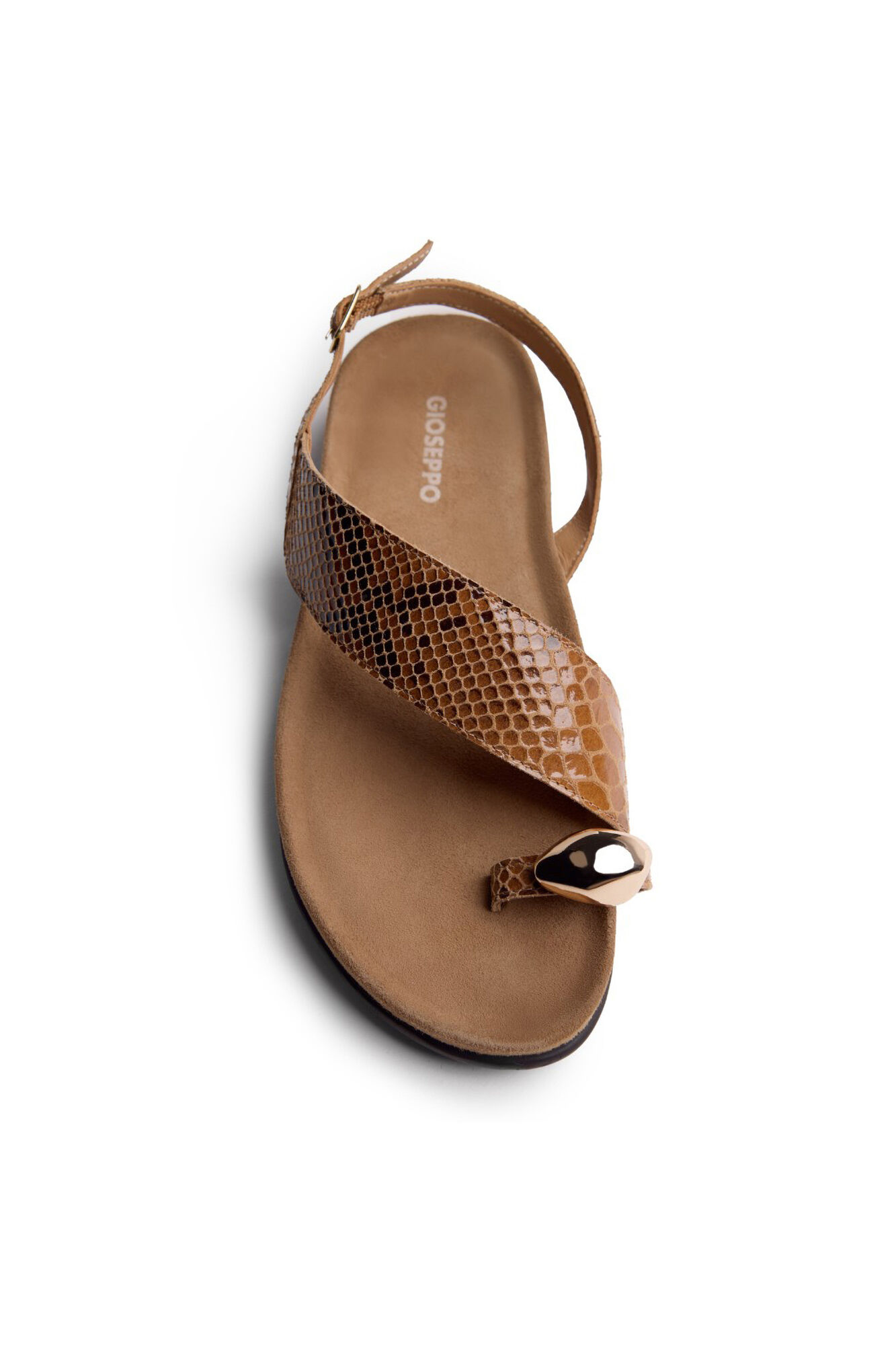 Gioseppo Sand&aacute;lias em pele com estampado animal e joia Tanauan Tostado