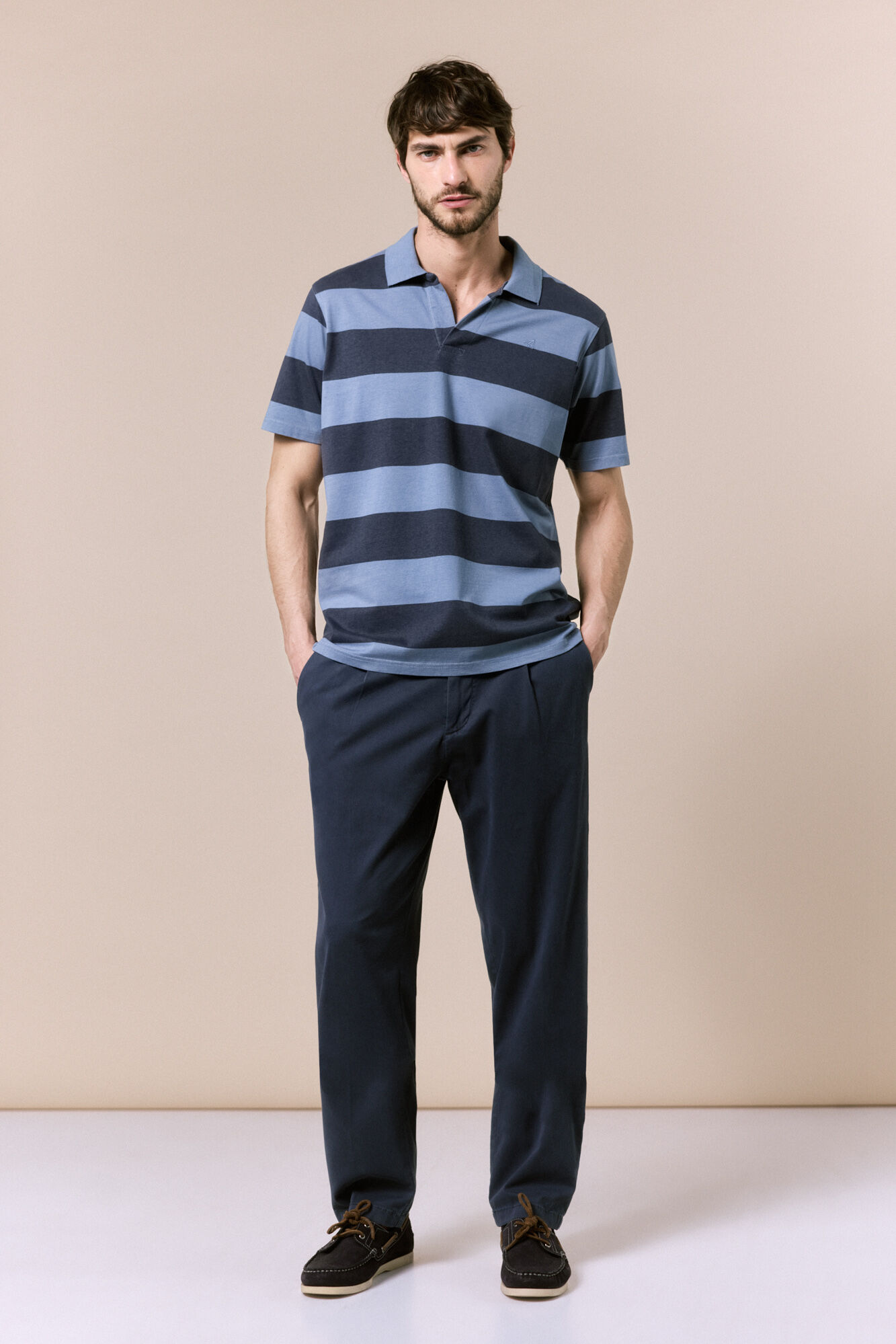 OOTO Striped washed polo shirt