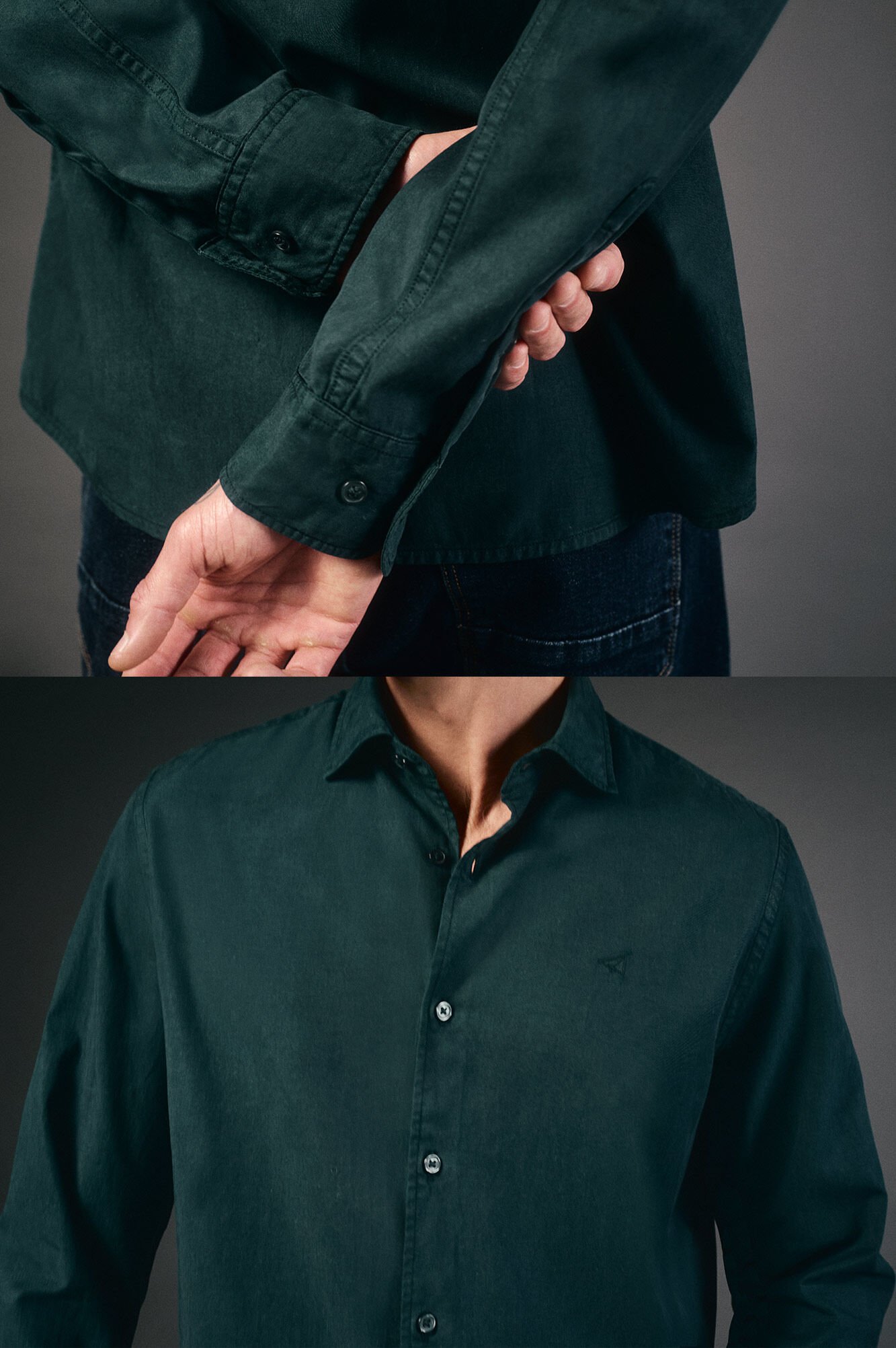 OOTO Camisa twill liso tencel algod&oacute;n Verde oscuro