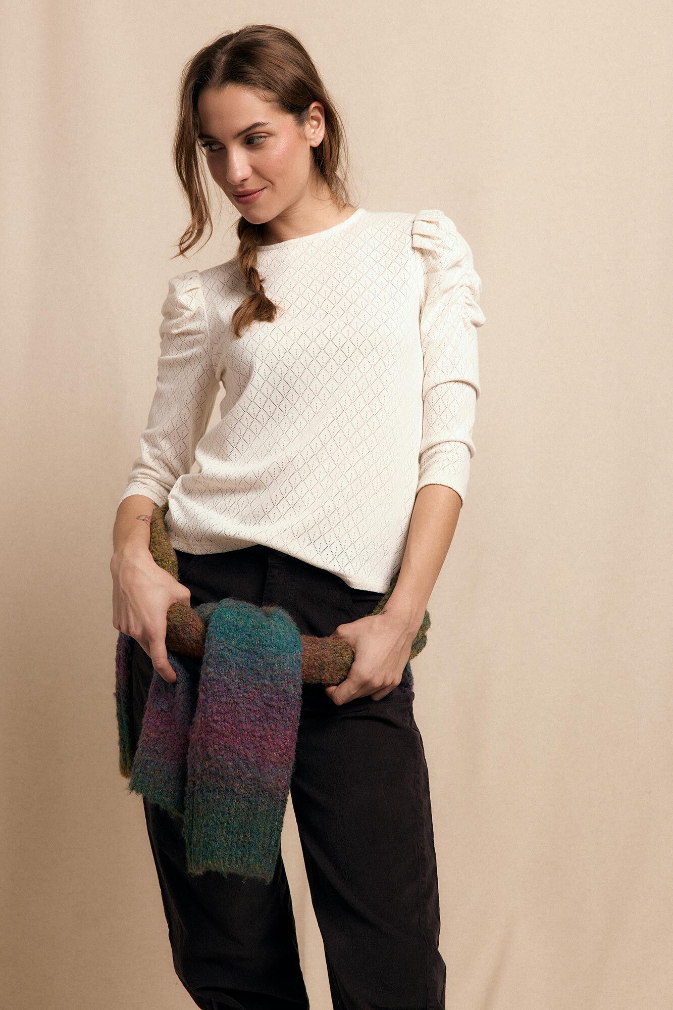 Slowlove Top estruturado com manga bufantes Ecru