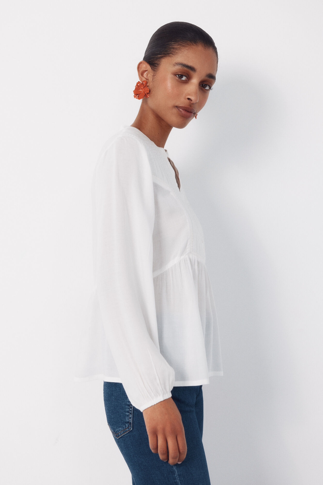 Cortefiel Padded mandarin blouse Ivory