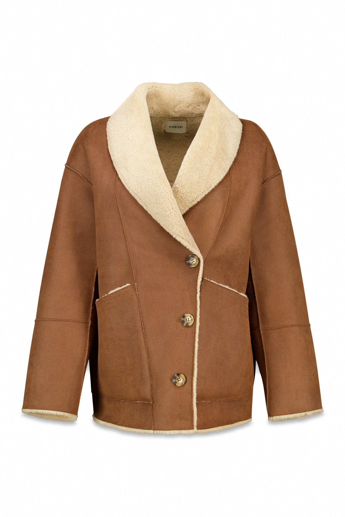 Slowlove Sobretudo curto com efeito dupla face Tostado