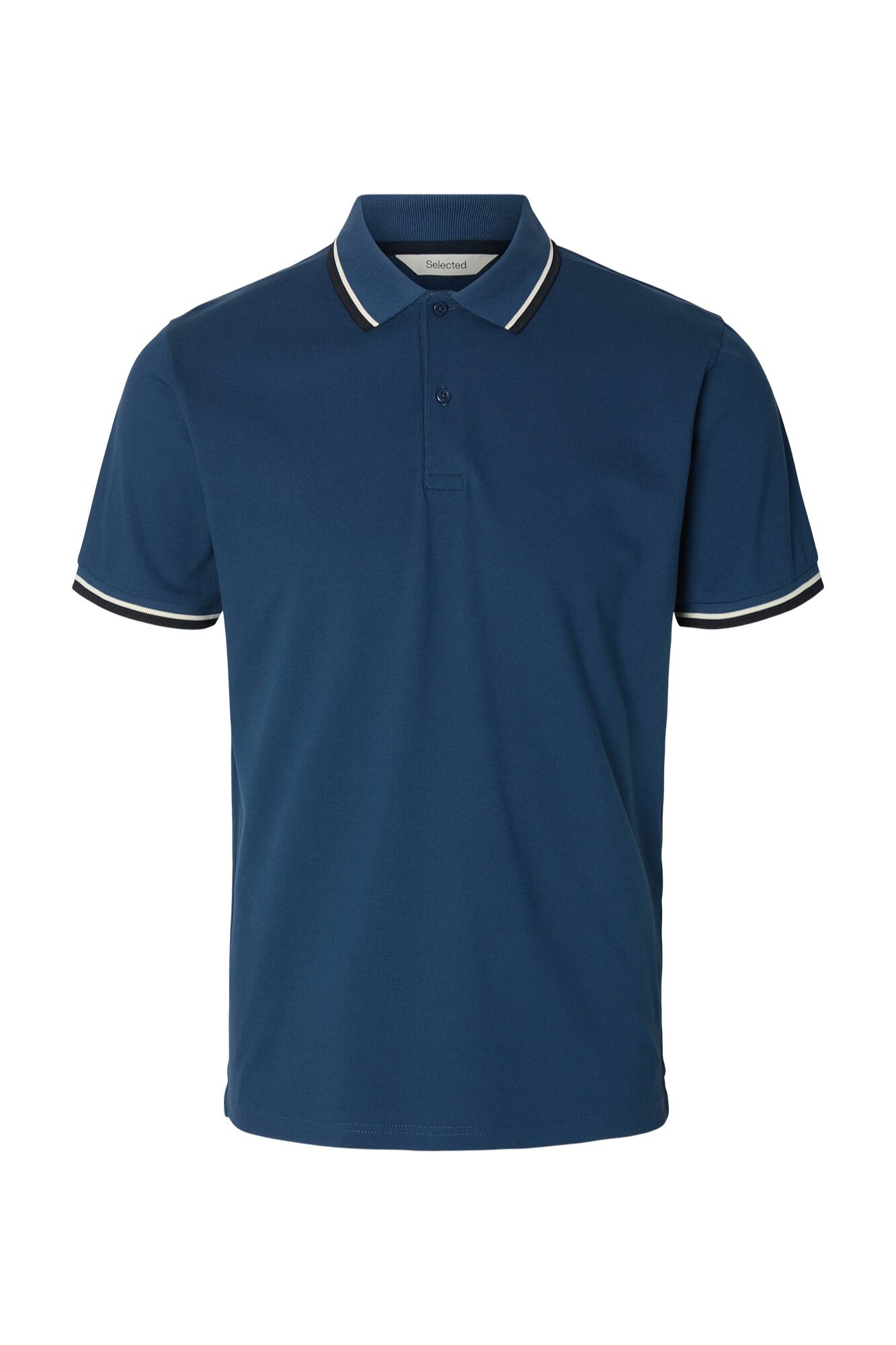 Selected Piqu&eacute; short sleeve polo shirt Blue