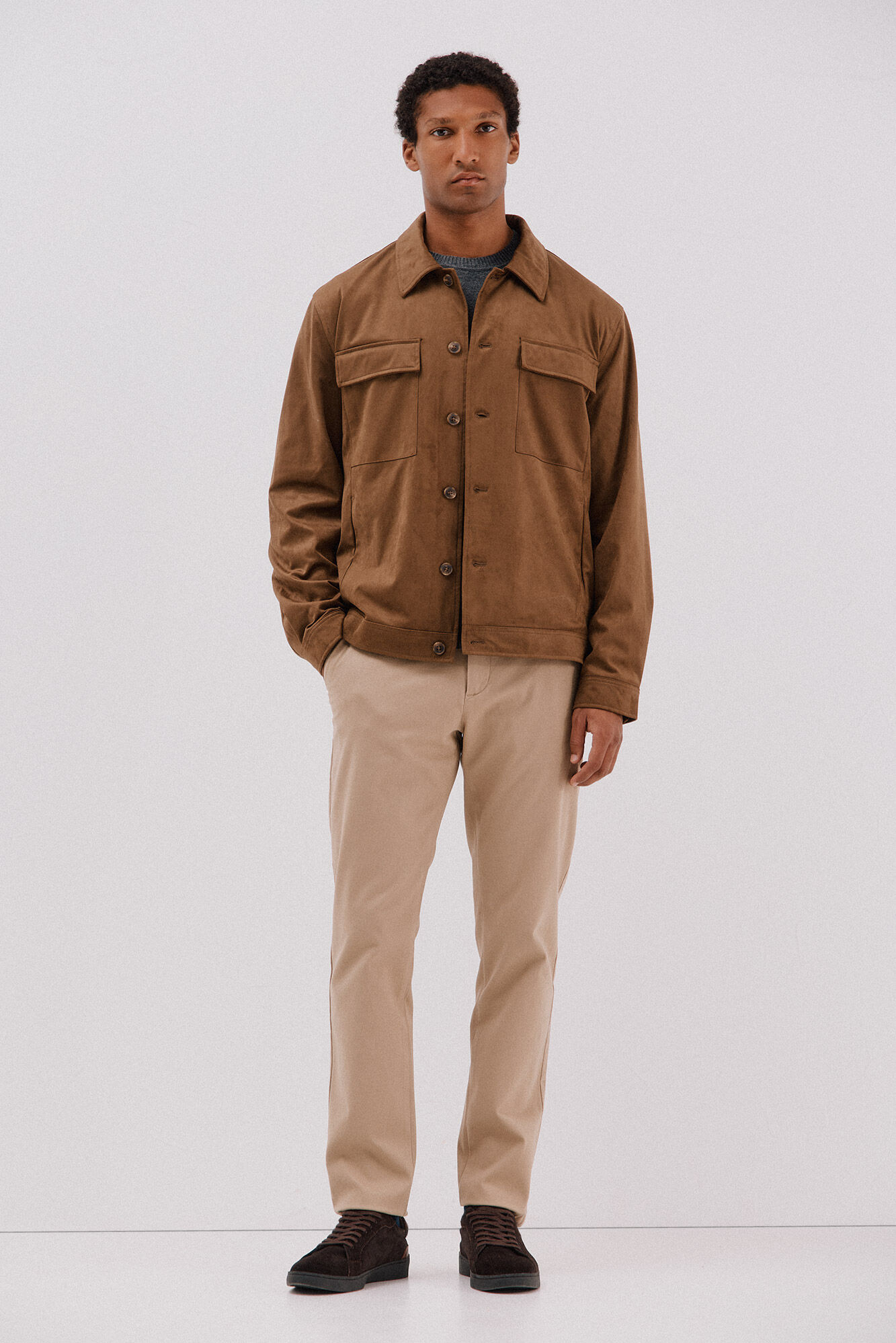 Cortefiel Faux leather overshirt Beige