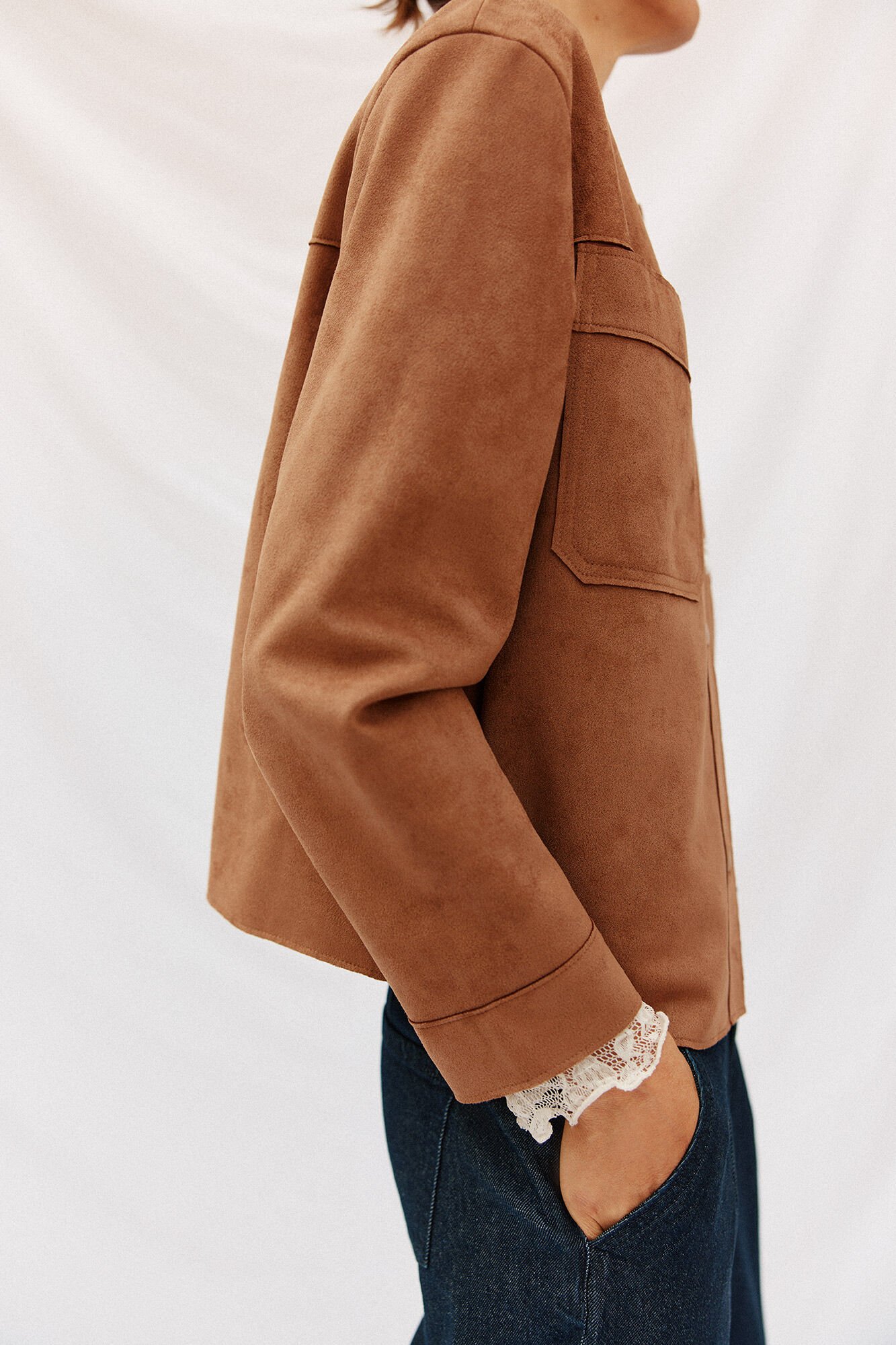 Cortefiel Faux leather jacket Beige