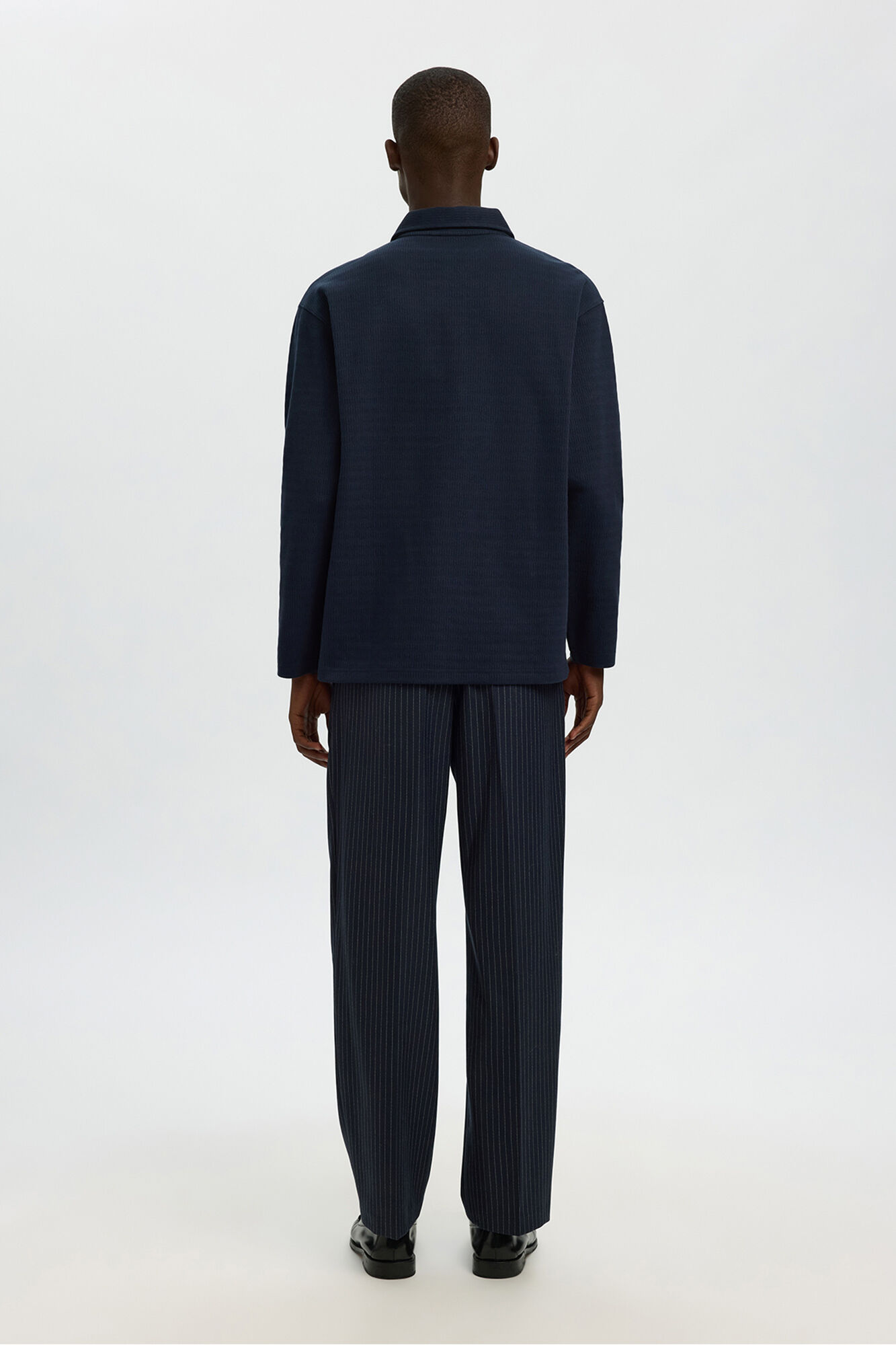 Selected Camisa polo jacquard de manga comprida , 100% algod&atilde;o org&acirc;nico Azul