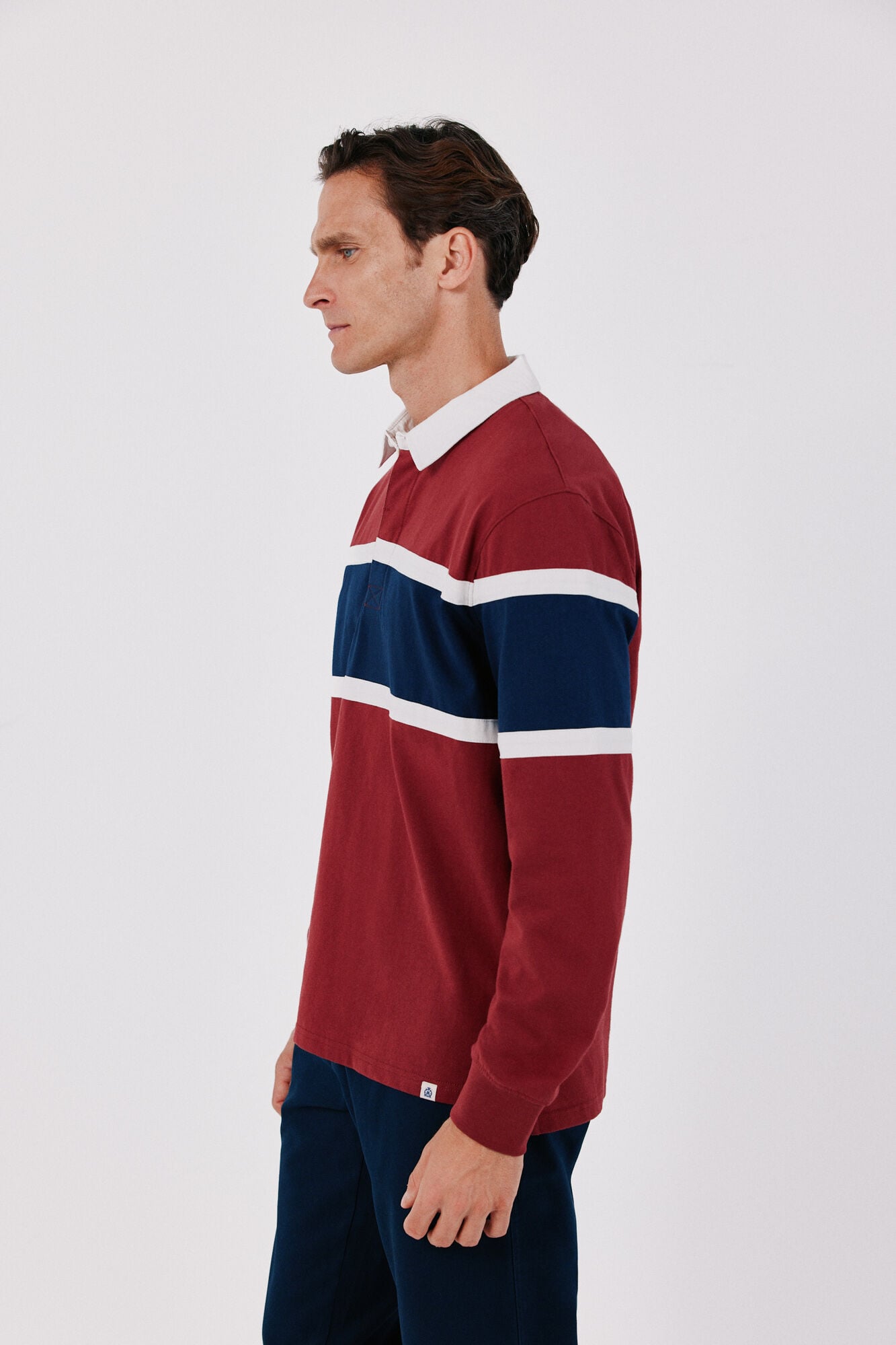 Cortefiel Colour block rugby polo shirt Maroon