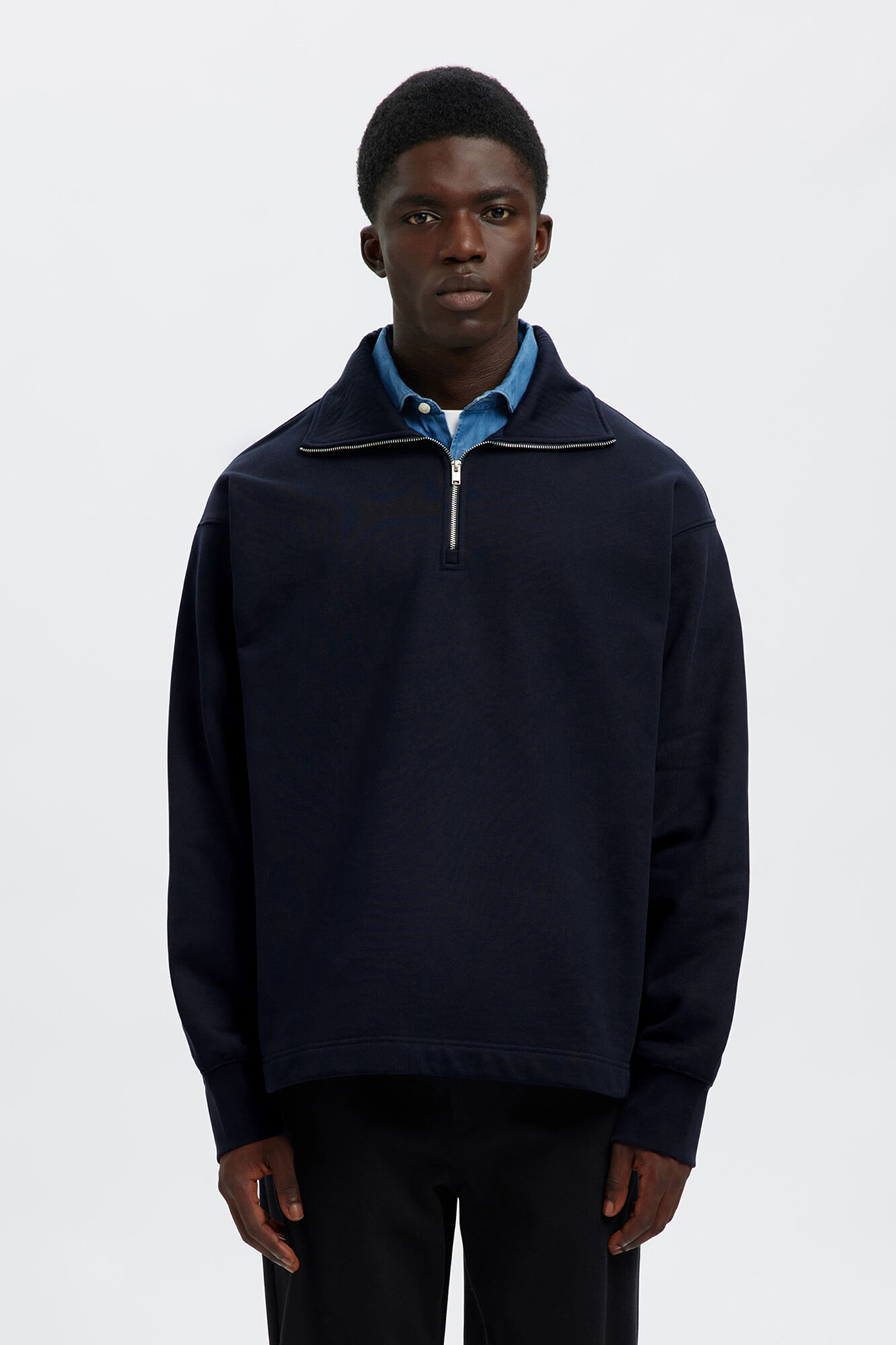 Selected Sweatshirt 100% algod&atilde;o org&acirc;nico com meia fecho-&eacute;clair  Azul