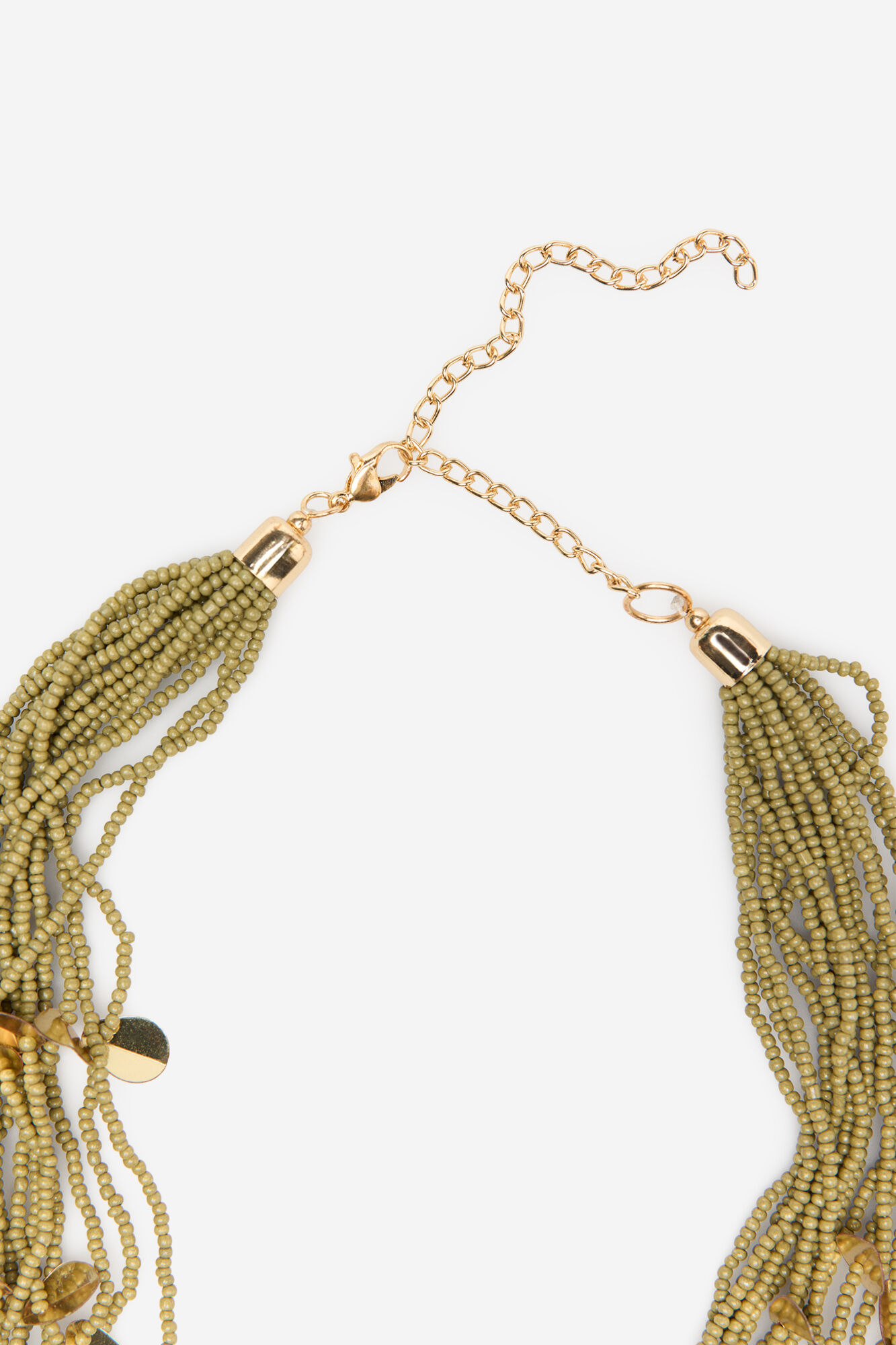 Cortefiel Long necklace of beads and leaves Kaki