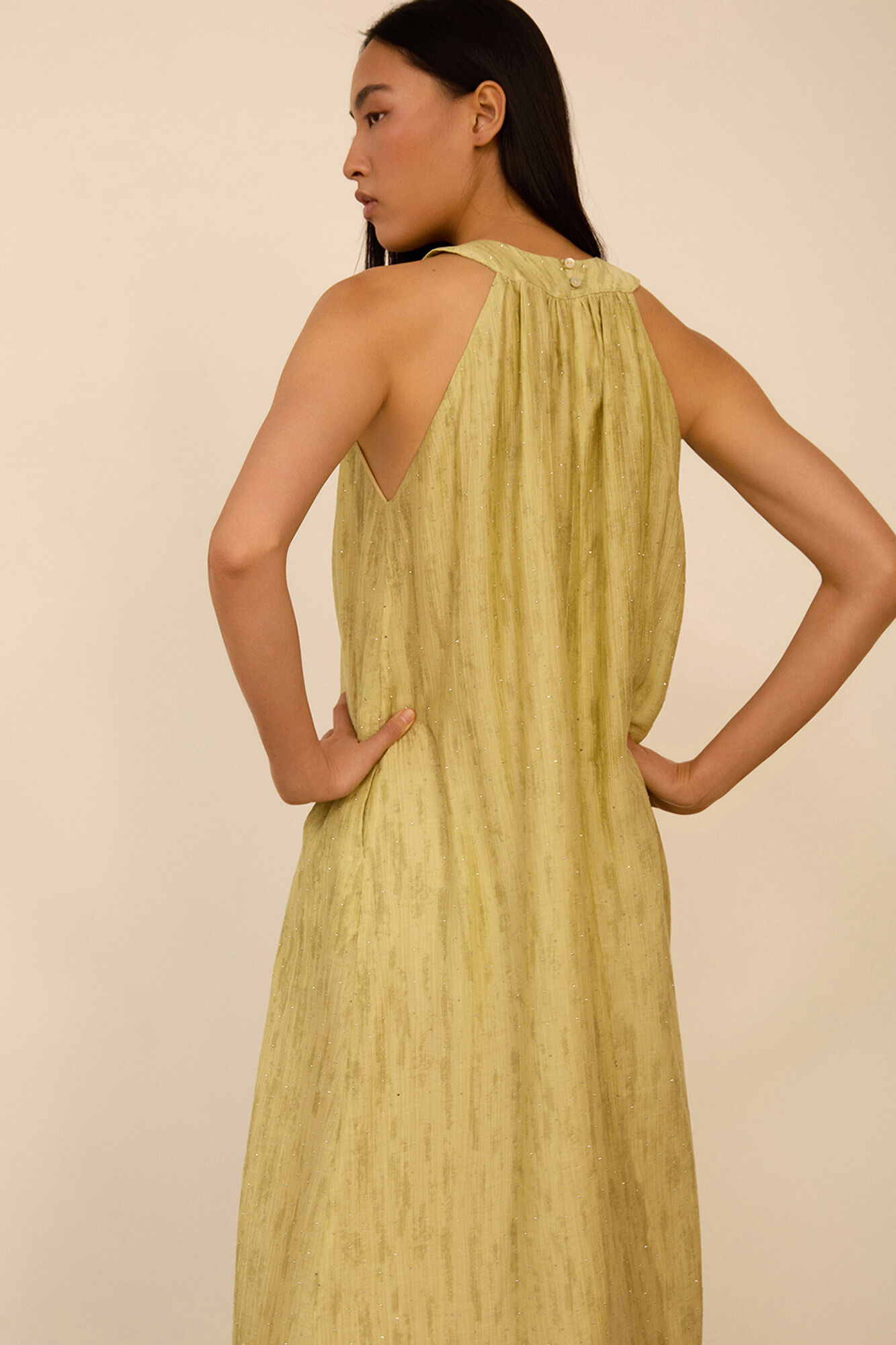 Meisie Vestido comprido gola halter Amarelo