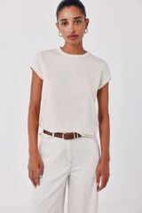 Cortefiel Piping detail T-shirt Ivory