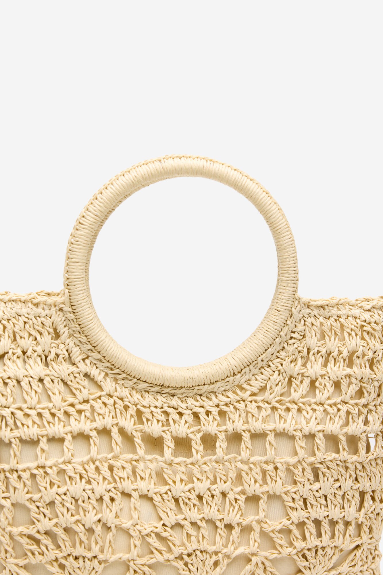 Cortefiel Raffia braided pouch Nude
