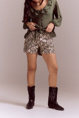 Cortefiel Snake faux leather shorts Printed white