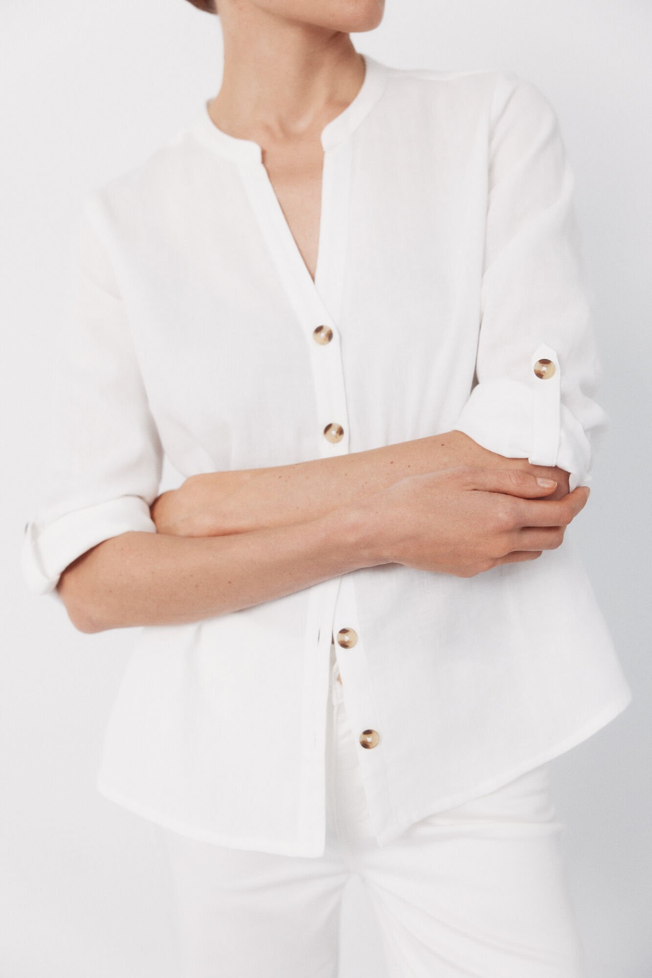 Cortefiel Mandarin collar shirt White