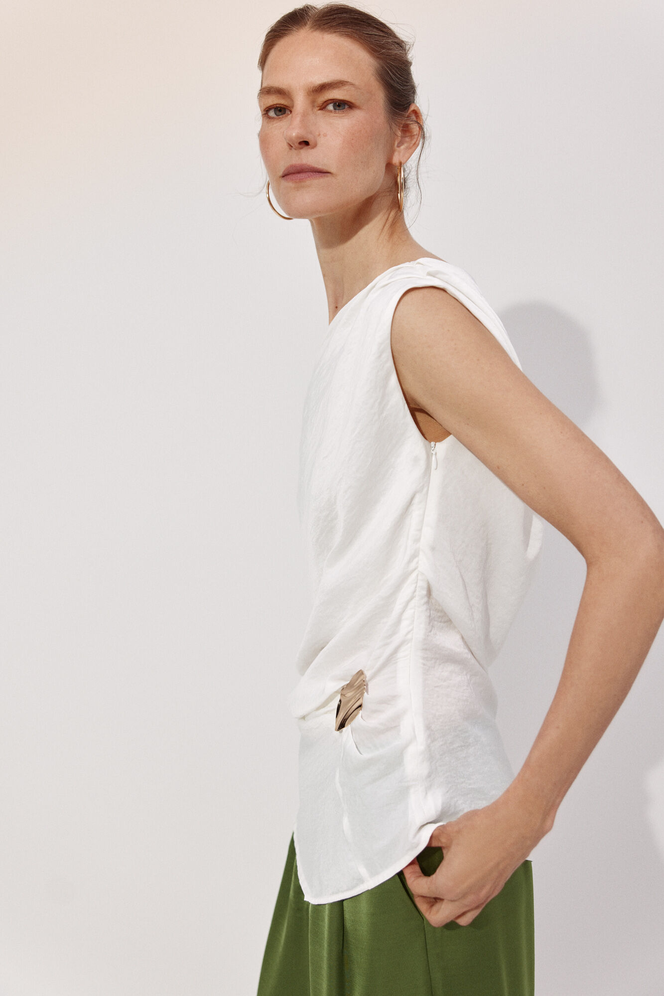 Cortefiel Draped top Ivory