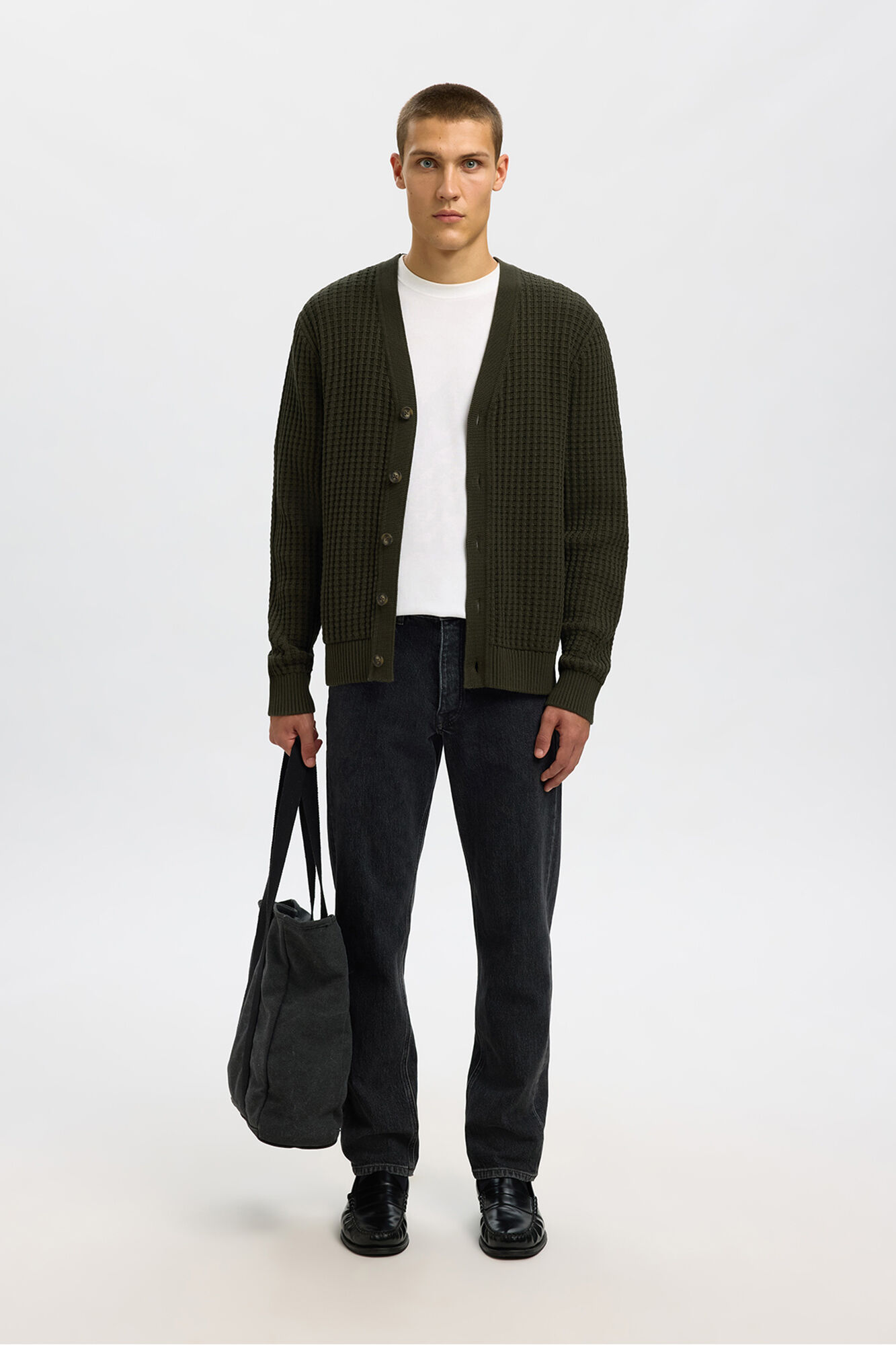 Selected C&aacute;rdigan cuello en pico 100% algod&oacute;n org&aacute;nico