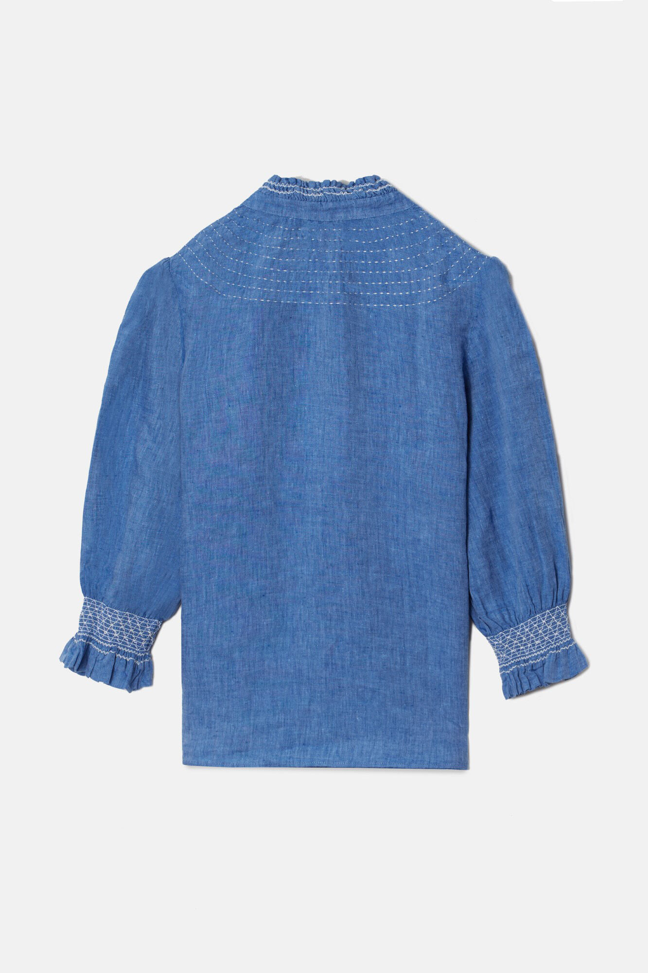 Silbon Linen gathered shirt with 3/4 length sleeves  Blue