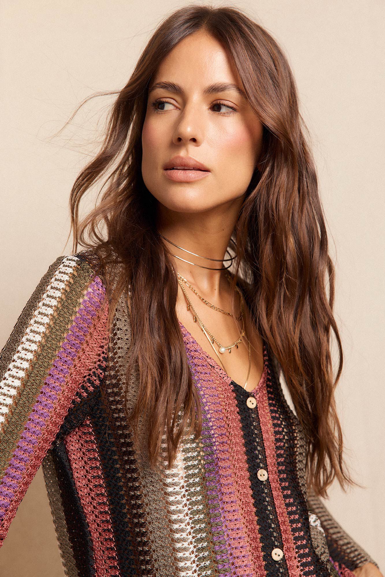 Slowlove Top botones estructura rayas Multicolor