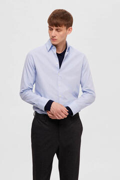 Cortefiel Camisa de algodón orgánico Slim Fit. Azul
