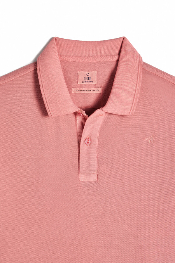 Cortefiel Washed piqué plane embroidered polo shirt Coral
