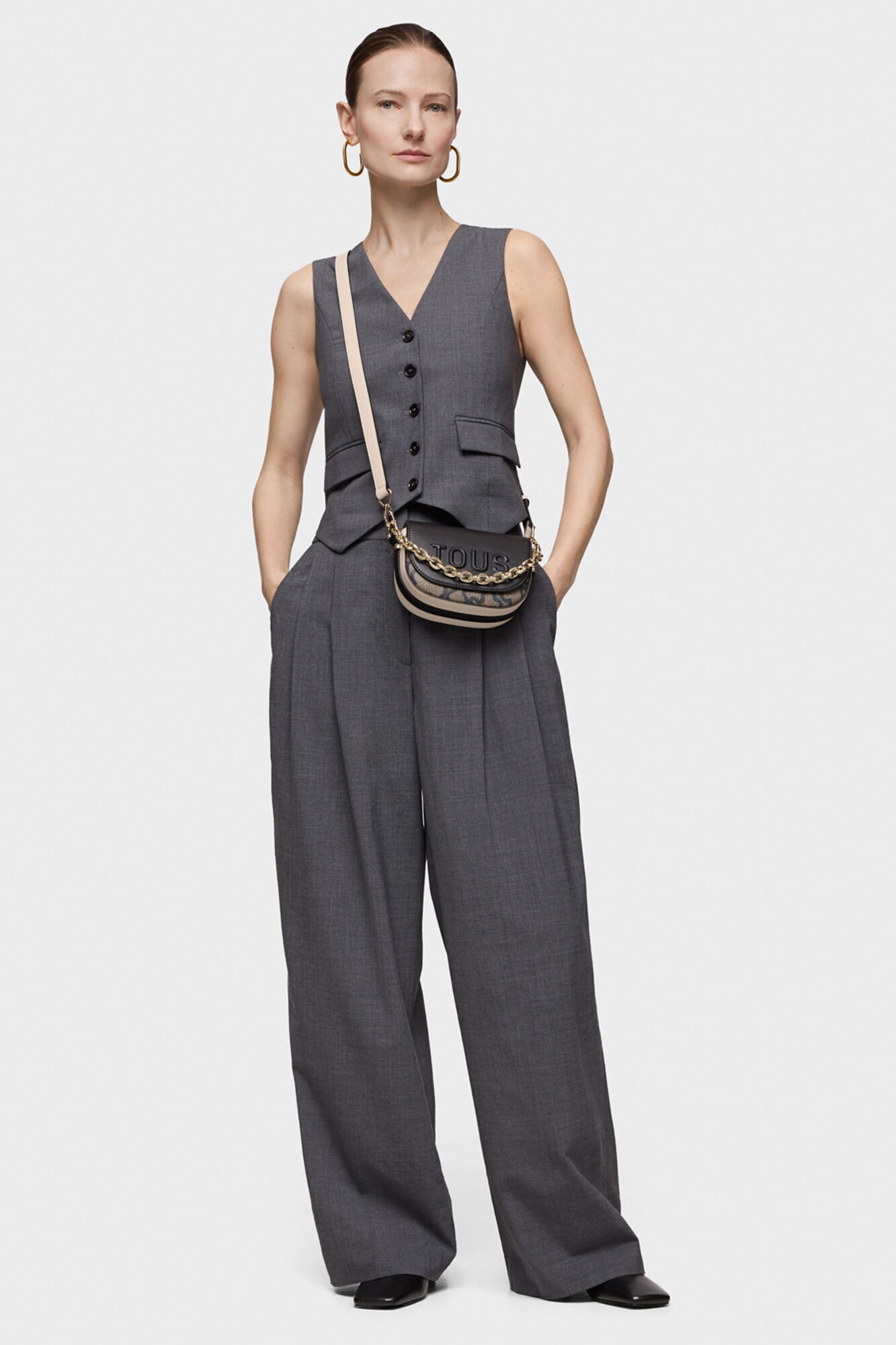 Tous Kaos Icon black and beige crescent mini crossbody bag Black