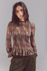 Slowlove Top de tule estampado franzido Multicolorido