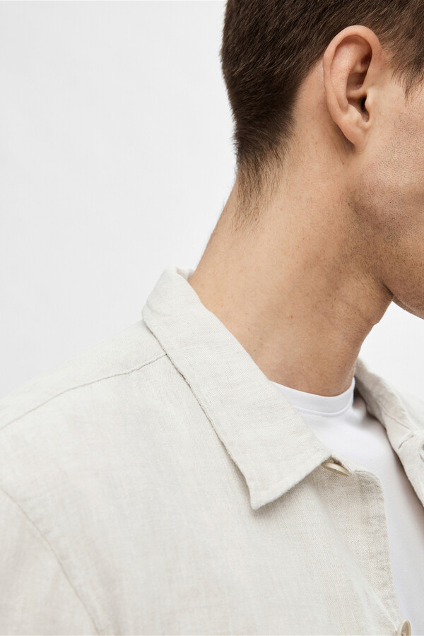 Cortefiel Regular-fit linen overshirt Grey