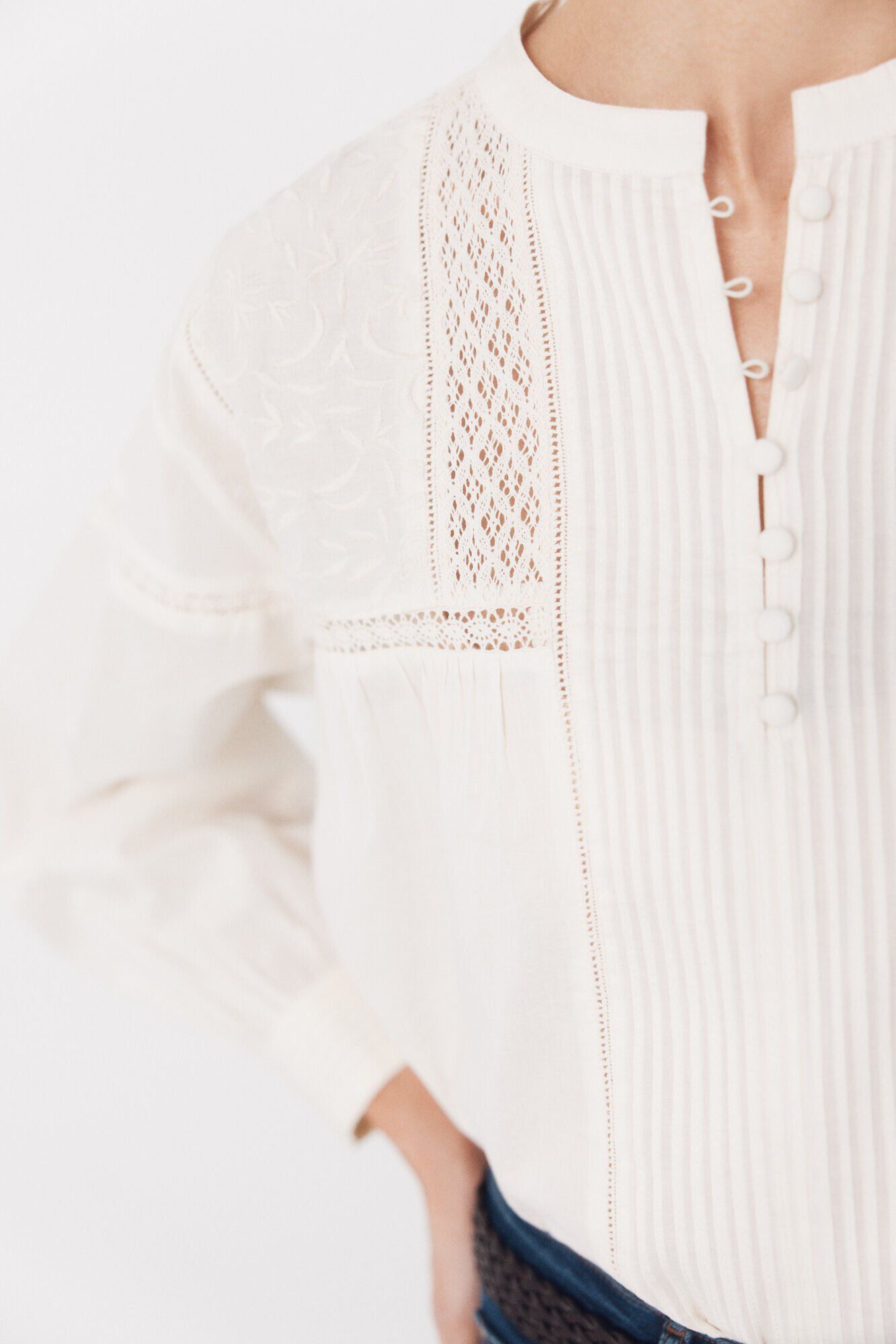 Cortefiel Embroidered blouse Ivory