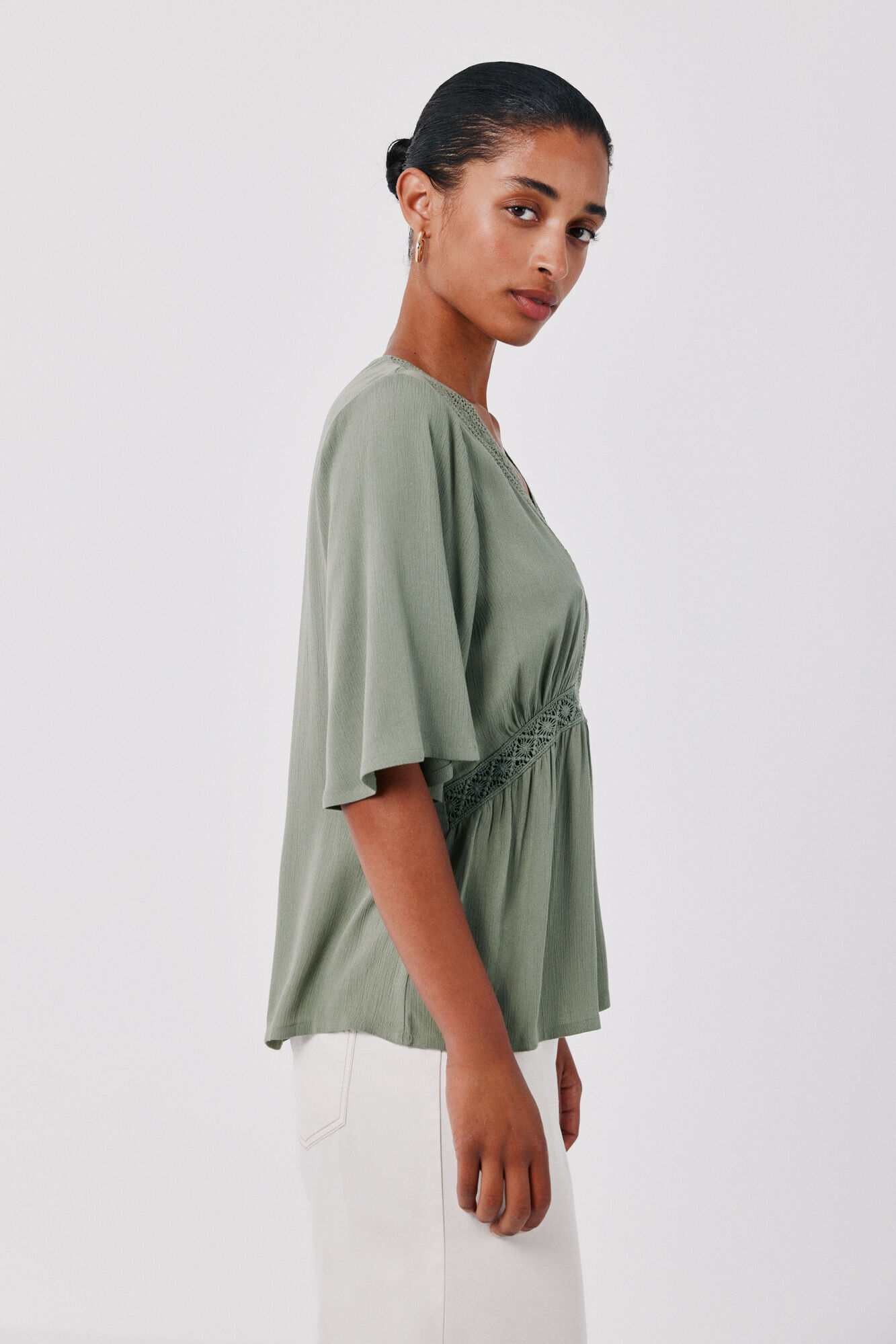 Cortefiel Blusa de renda Verde