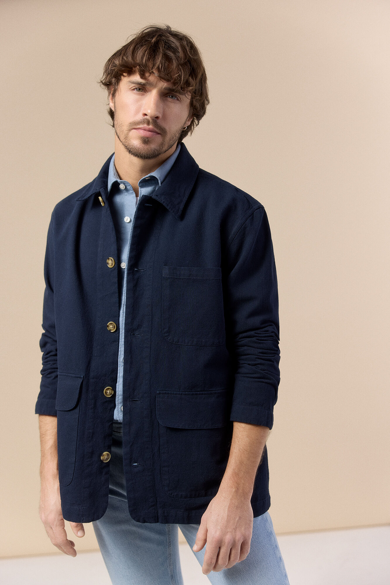 OOTO Cotton linen overshirt Navy