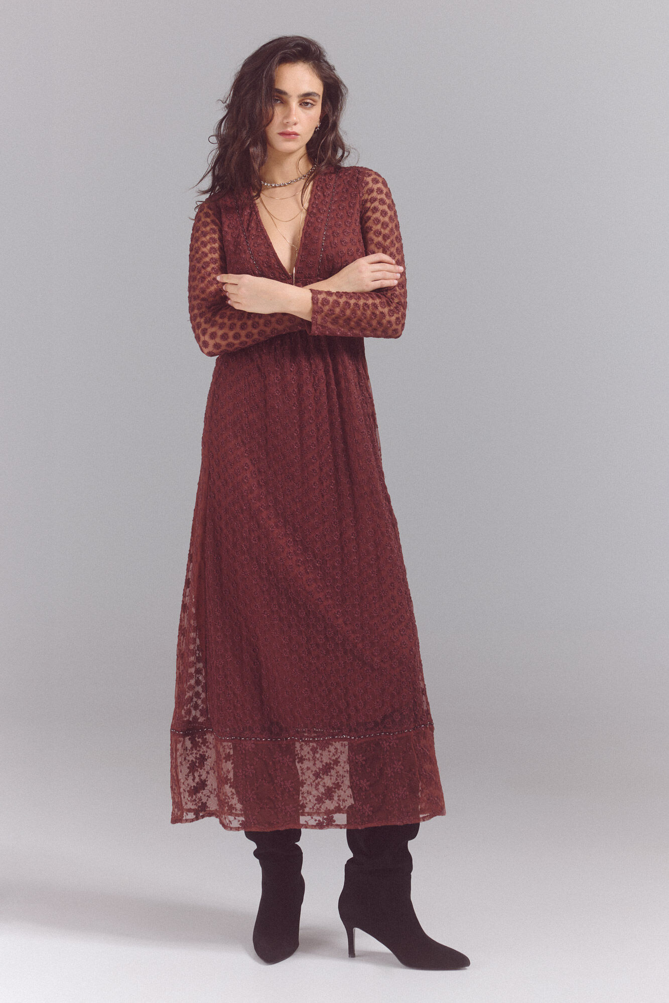 Slowlove Long tulle dress Brown