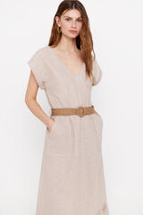 Cortefiel Embroidered belted dress Nude