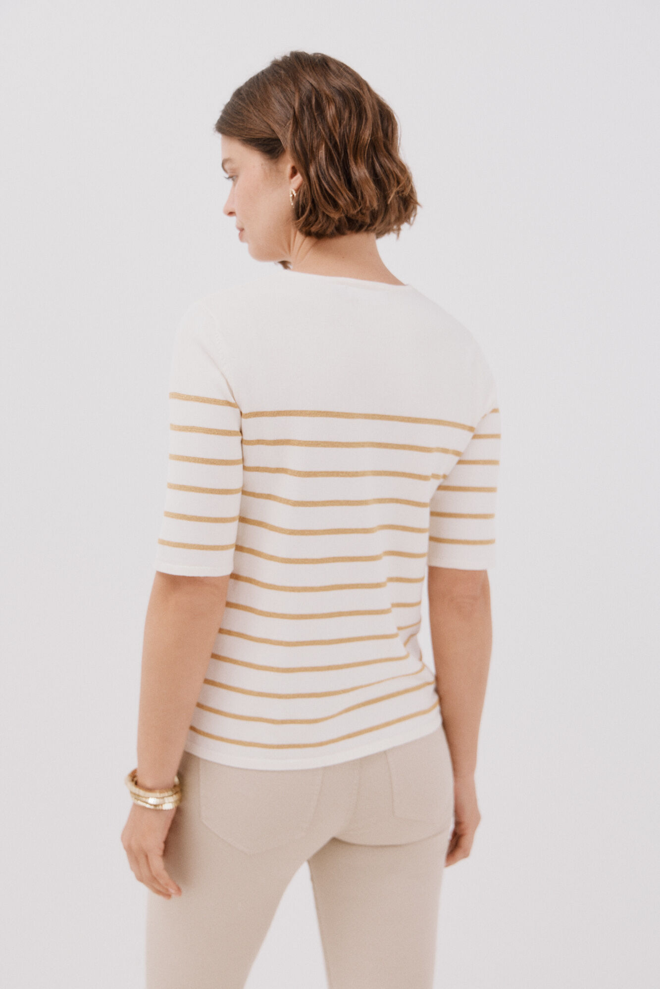 Cortefiel Short-sleeved jumper Ivory