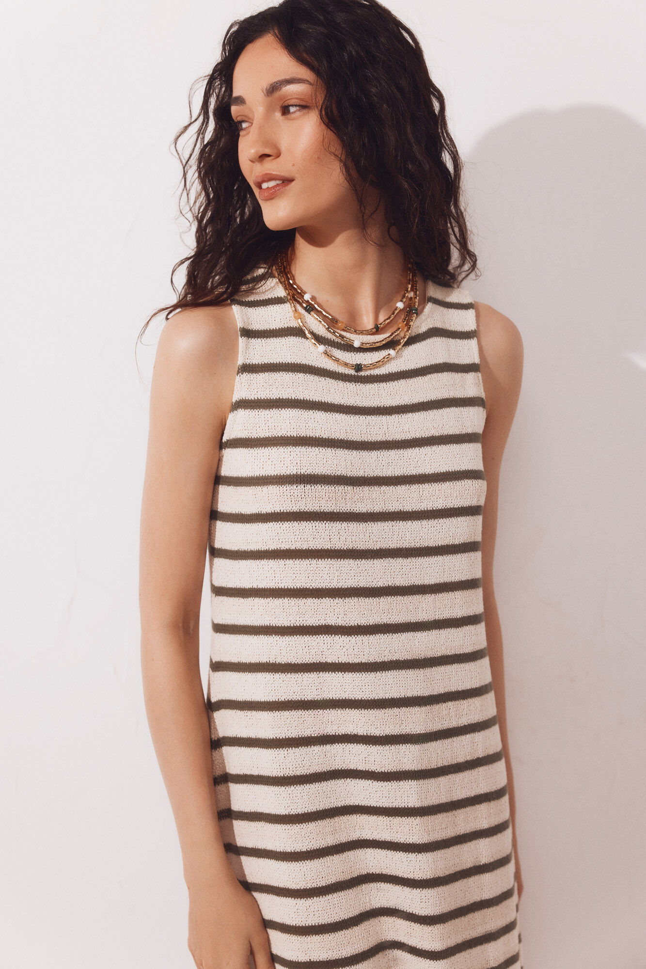 Cortefiel Rustic-look strappy dress Kaki